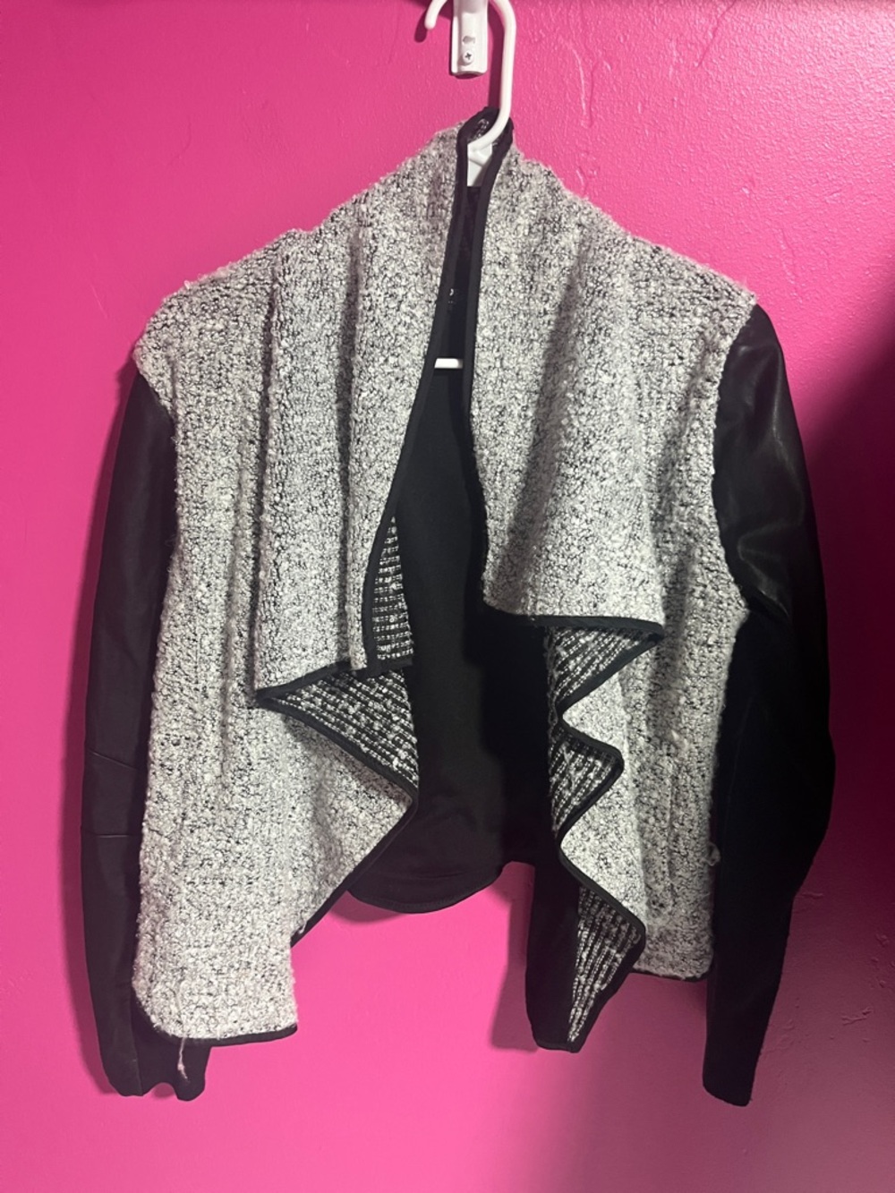 CoffeeShop Black and Gray Textured Open-Front Bomber Jacket